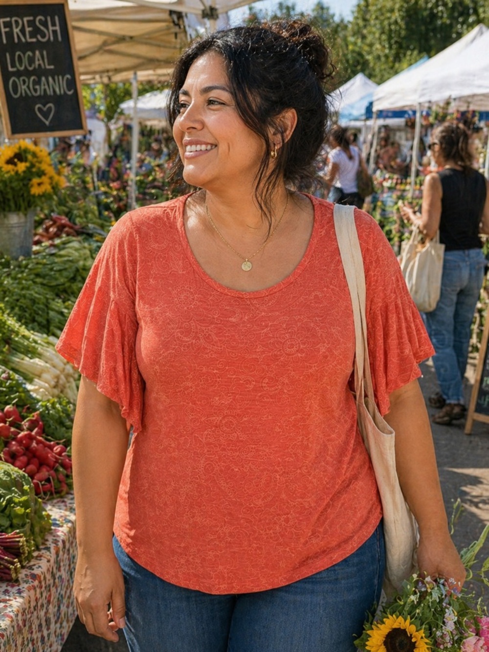Style & Co. Coral Scoop Neck Flutter Sleeve Top